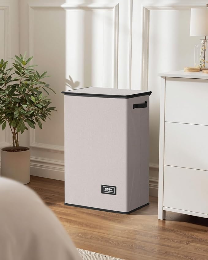 SOLEDI Laundry Hamper with Lid 90L Large & Tall Collapsible Laundry Basket, Clothes Hamper with Bag Removable Easy to Carry, Dirty Hampers for Bedroom, Bathroom, Dorm, College, Light taupe