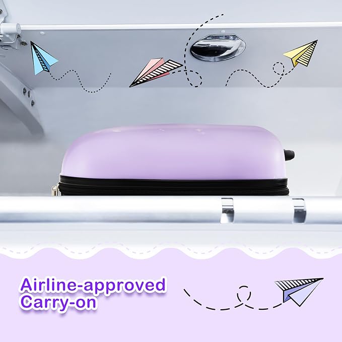 HONEY JOY Kids Luggage, 16” Children Rolling Suitcase w/Wheels & Telescopic Handle, Hard Shell Lightweight Travel Luggage for Toddlers, Carry On Luggage with Wheels for Boys Girls(Purple Unicorn)