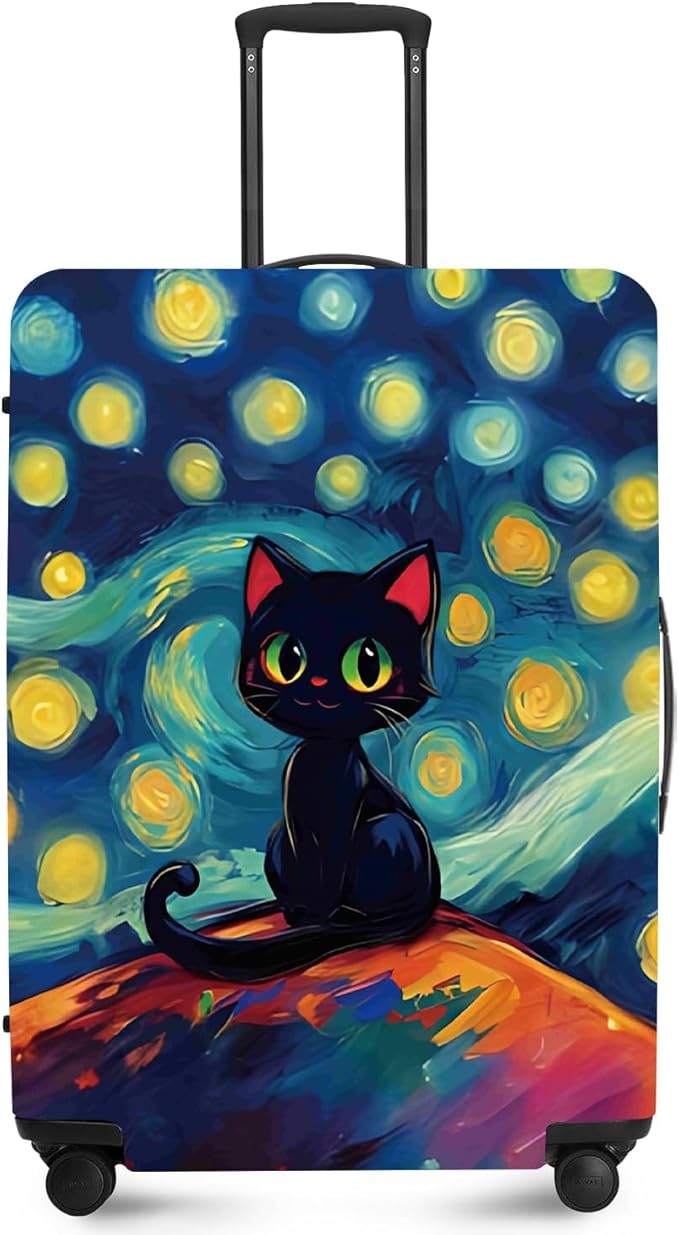 ANNA QUEEN Cut Black Cat Luggage Cover Washable Suitcase Protector Suitcase Cover Anti-Scratch,Stretchable Fit for 18-32Inch Luggage,Travel Bag Cover L(fits 26-28Inch suitcase)