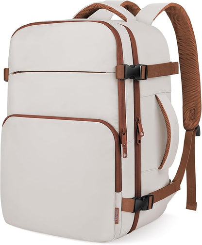 ZOMFELT Travel Backpack for Men, Carry on Backpack, TSA 17.3 inch Laptop Backpack Flight Approved, Personal Item Travel Bag Nurse Bag Casual Daypack for Weekender Business Trip, Khaki White