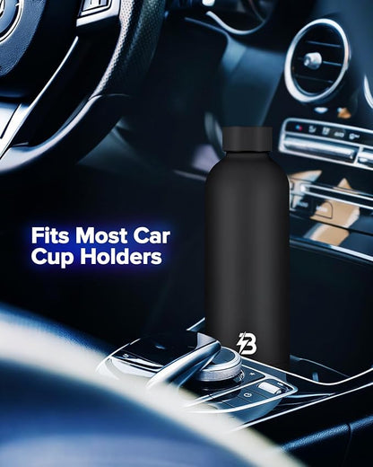 Insulated Water Bottle with Lid, 17 oz Reusable Leak-Proof Metal Stainless Steel Water Bottles for Travel, Sports, Gym, Outdoor (Black)