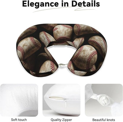 Comfortable Travel Pillow for Pain Relief Sleeping, Memory Foam Airplane Car Neck Pain Pillows Vintage Baseball Ball, Funny Chin Head Support Cushion