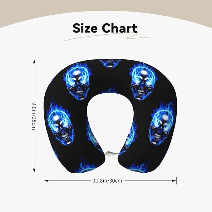 Neck Pillow Memory Foam Chin Cushion with Breathable Cover Blue Fire Skull, Cute Airplane Car Pillows for Office Head Pain Relief