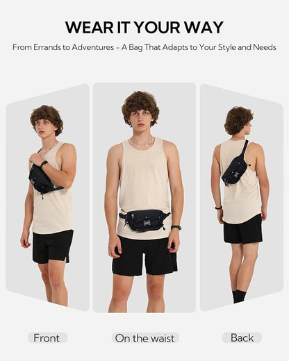 WATERFLY Lightweight Small Fanny Pack: 1.5L Mini Slim Crossbody Waist Belt Hip Bag with RFID Blocking, Anti-Theft & Water Resistant Pouch for Women Men Travel Hiking Running Walking EDC