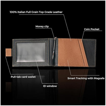 Jenoss Smart Tracking Wallet For Men: Smart Tracker Works with Apple Find My Full Grain Leather, Slide Pop Up Card, Minimalist Compact 12 Cards Slot Organizers ID Money Clip