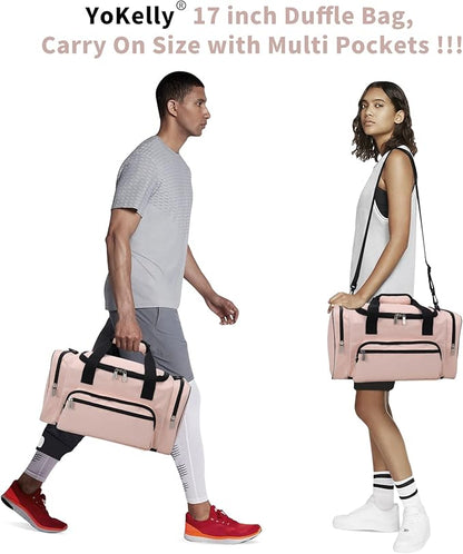 Small Gym Duffle Bag - 17 inch Carry On Weekender Bag for Travel Sport (17x10x9 in) - Pink