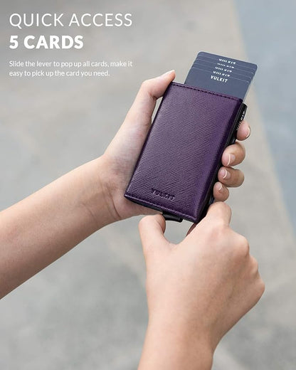 VULKIT Pop up Wallet Minimalist Cash Wallets RFID Blocking Leather Smart Credit Card Holder with Magnetic Closure for Men