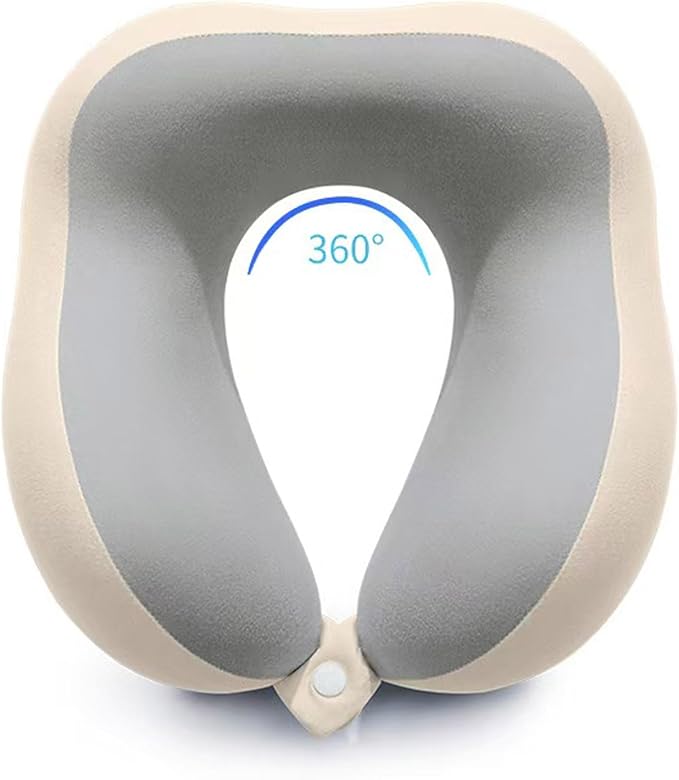 Ergonomic U-Shaped Memory Foam Neck Pillow for Travel & Office with Carry Pouch, Provides Neck Support for Airplane, Train, Anti-Sideturn Sleep (Beige+Gray)