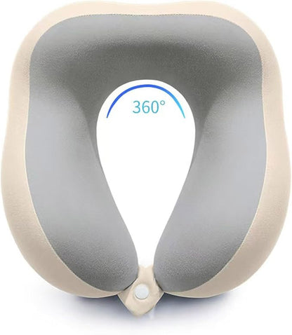 Ergonomic U-Shaped Memory Foam Neck Pillow for Travel & Office with Carry Pouch, Provides Neck Support for Airplane, Train, Anti-Sideturn Sleep (Beige+Gray)
