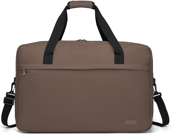 Kono Travel Duffel Bag 48L Large Carry-on Bag Sports Tote Gym Bag Weekender Overnight Bags for Men Women 21.65"x13.78"x9.84" Brown