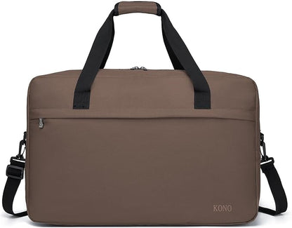 Kono Travel Duffel Bag 48L Large Carry-on Bag Sports Tote Gym Bag Weekender Overnight Bags for Men Women 21.65"x13.78"x9.84" Brown
