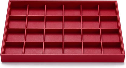 Oirlv Gorgeous Red Leather 24 Gird Jewelry Tray Stackable Jewelry Drawer Organizer Rings Earrings Organizer Storage