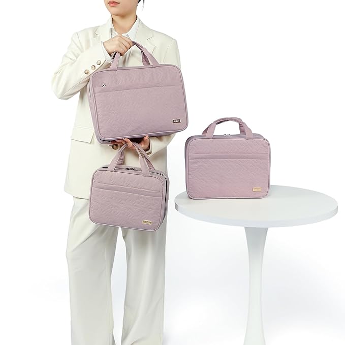 NISHEL Travel Toiletry Bag for women, Portable Hanging Organizer for Family-Sized Shampoo, Conditioner, Brushes Set, Makeup Accessories, Extra Large Size, Peach Pink