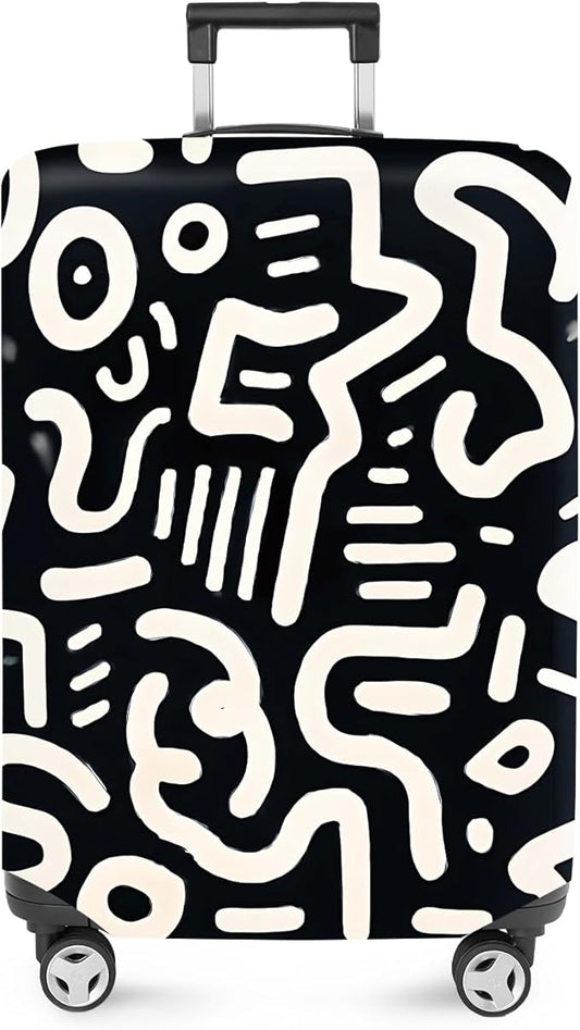 ANNA QUEEN Abstract Black and White Luggage Cover, Artistic Line Design, Stretchable & Washable Travel Sleeve for 20-34 Inch Luggage