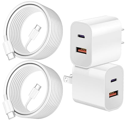 Dual Port A/C Charger for iPhone 17 16 15,Double USB A/C Charger Fast Charging Block,2Pack Quick USB C Chargers Fasr Charging 6FT Type C Cable for iPhone 17/17 Pro Max/17 Air/16 Pro/16e/15 Plus/15 Pro