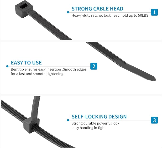 XINGO Black Zip Ties 4 Inch 2000 Pack,Small Zip Ties with 18lbs Tensile Strength, Self-Locking Nylon PA66 Cable Ties for Electronics Organizer, Home Office Garage Multiple Use