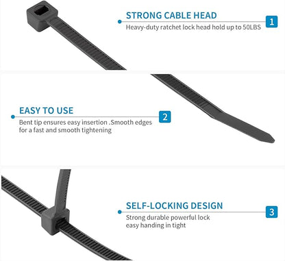 XINGO Black Zip Ties 4 Inch 2000 Pack,Small Zip Ties with 18lbs Tensile Strength, Self-Locking Nylon PA66 Cable Ties for Electronics Organizer, Home Office Garage Multiple Use