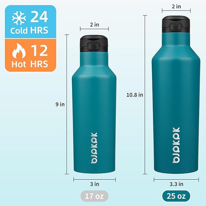 BJPKPK Insulated Water Bottle With Straw 25oz Stainless Steel Water Bottles With 2 Lids And Carry Handle Reusable Travel Metal Thermal Flask,Lake Blue