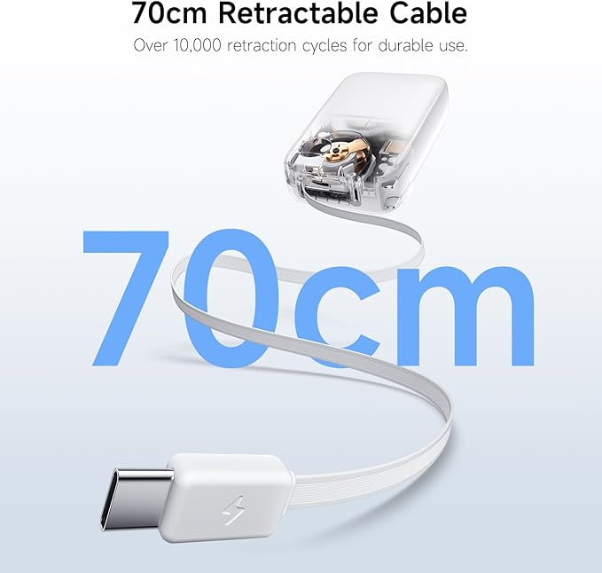 HOU 10000mAh Portable Power Bank with Retractable USB-C Cable, 35W Fast Charging, Dual Device Charging, Foldable Wall Plug, FCC/UL Certified 3 in 1 PD Charger for iPhone, Samsung, iPad, etc