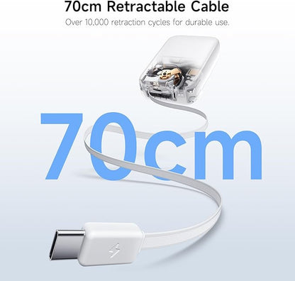 HOU 10000mAh Portable Power Bank with Retractable USB-C Cable, 35W Fast Charging, Dual Device Charging, Foldable Wall Plug, FCC/UL Certified 3 in 1 PD Charger for iPhone, Samsung, iPad, etc