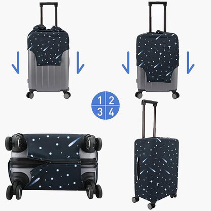 Travel Luggage Cover Protector Stretchy Washable Suitcase Cover With Zippers For 23-26 Inch Luggage (M, Black, Starrysky)