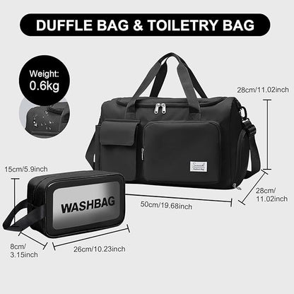 Gym Bag for Women Men, Travel Duffle Bag Large Capacity Carry On Weekender Bag With Shoe Compartment Gym Tote Dry Wet Separation Duffel Bag with Makeup Bag, Black