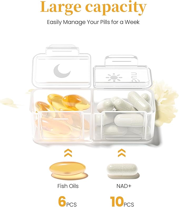 Zoksi Am Pm Pill Organizer 7 Day, Weekly Pill Box 2 Times a Day, Medicine Pill Organizer with Separate Compartment, Travel Pill Case Dispenser Portable for Vitamins, Fish Oils, Medicines(White)