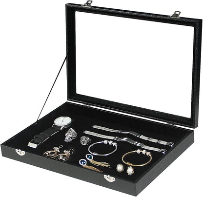 Coward Jewelry Organizer Box, Black Velvet Blank Display Tray Case with Lid for Storage Necklaces Bracelets Rings Beads and Jewelry Accessories