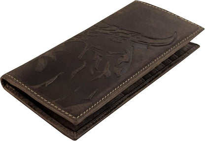 ELIZO Leather Long Wallet for Men Western Wallet Rodeo Mens Wallet Flat Bifold Wallets for Men Biker Billfold Wallet for Men Cowboy Wallet RFID Wallet for Men with Credit Card Holder