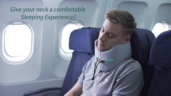 Travel Pillow, Super Neck Chin Head Support, Memory Foam, Neck Pillows for Travel Sleeping Airplane Car Office with Compact Carry Bag Black Small