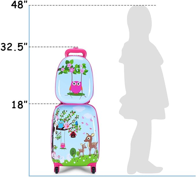 HONEY JOY Kids Luggage, 12” Travel Backpack & 16” Hard Shell Toddler Suitcase, Children Rolling Luggage with Wheels, Retractable Handle & 4 Casters, 2Pcs Carry On Luggage Set for Boys Girls(Deer)