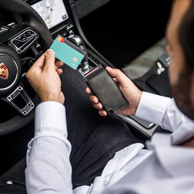 Ekster - Parliament Pop Up Wallet for Men - RFID Blocking Metal Card Holder Wallet with Push Button and Card Ejection - Minimalist Leather Tactical Daily Carry Parliament - Easy Access, Juniper Green