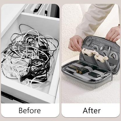 Kaxich Travel Electronics Organizer, Electronics Accessories Bag Portable Cable Organizer Case Waterproof Universal for Adapters Memory Cards, USB Cables (Beige)
