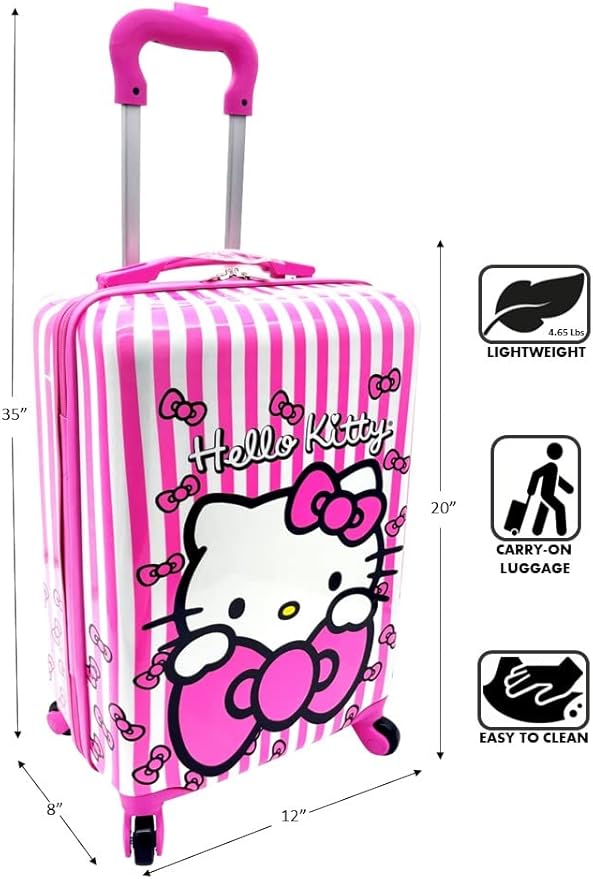 Fast Forward Kids Licensed Hard-Side 20” Spinner Luggage Lightweight Carry-On Suitcase (Hello Kitty) Carry-On 20 Inch