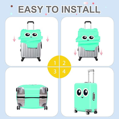 ANNA QUEEN Cute Smiley Face Luggage Cover, Mint Cartoon Suitcase Protector with Big Eyes Design, Stretchable, Washable Travel Cover for 24-26 Inch Luggage