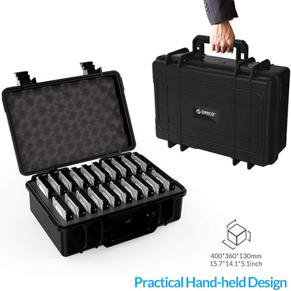 ORICO Hard Drive Case 3.5inch 20-Bay Multi-Protection HDD Storage Box Suitcase with Foam External Hard Drive Carrying Case Anti-Static Shock Moisture Proof for WD/Seagate/Toshiba-PSC L20