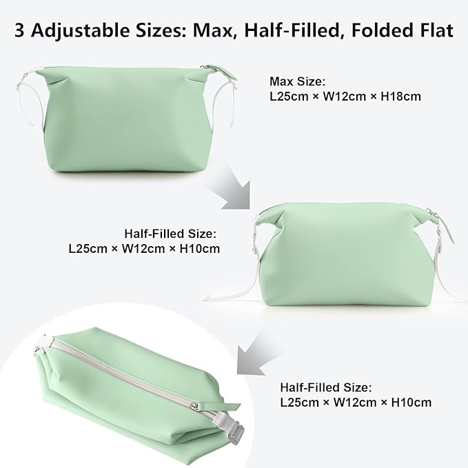 Vomgomfom 3L 6.5 Inch Silicone Toiletry Bag, Waterproof Leakproof Travel Cosmetic Organizer, Adjustable G-Buckle Compression Dopp Kit, Foldable Makeup Bag for Women & Men, Green