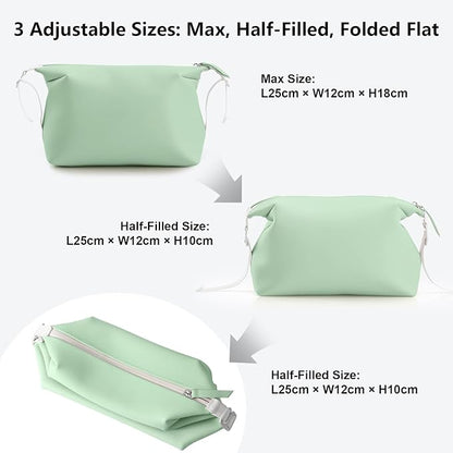 Vomgomfom 3L 6.5 Inch Silicone Toiletry Bag, Waterproof Leakproof Travel Cosmetic Organizer, Adjustable G-Buckle Compression Dopp Kit, Foldable Makeup Bag for Women & Men, Green