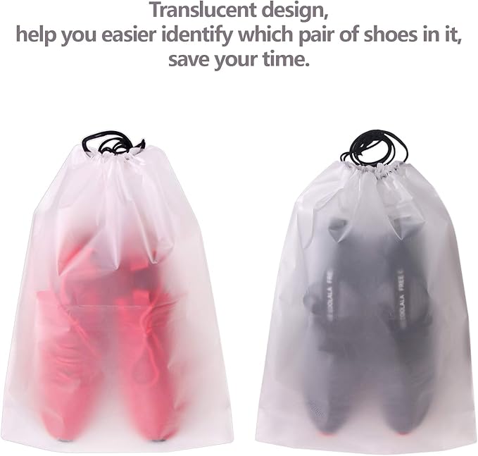 Set of 24 Portable Translucent Shoe Bags for Travel Large Clear Shoes Pouch Storage Organizer with Drawstring for Men and Women