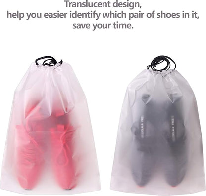 Set of 24 Portable Translucent Shoe Bags for Travel Large Clear Shoes Pouch Storage Organizer with Drawstring for Men and Women