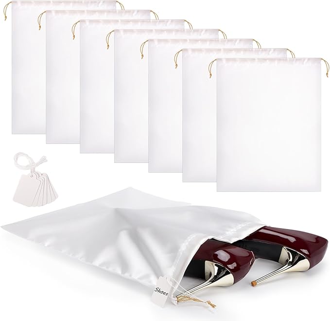 Ewen 11.8x15.7in Dust Bags for Shoes, 7 Pack of Dustproof Silky Bags with Drawstring for Sneakers Storage, White Satin Purse Storage Bags, Pouches Covers for Travel, Dust Cover Bag for Luxury Wallet