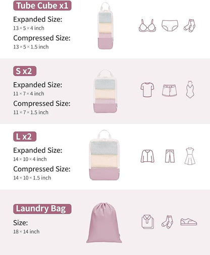 Narwey 6 Set Compression Packing Cubes for Travel Kids Women Carry on, Packing Organizers Bag for Backpack Luggage Suitcase Duffle Bags