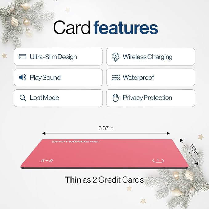 SPOTMINDERS Apple MFi Certified Wallet Tracker for Christmas Stocking Stuffers - Gifts for Women Works With Apple Find My IP68 Rechargeable Slim Tracking Card for iOS - White Elephant Gifts for Adults