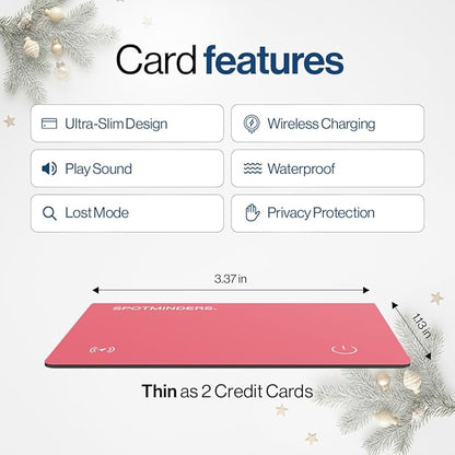 SPOTMINDERS Apple MFi Certified Wallet Tracker for Christmas Stocking Stuffers - Gifts for Women Works With Apple Find My IP68 Rechargeable Slim Tracking Card for iOS - White Elephant Gifts for Adults