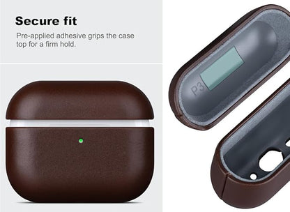 for AirPods Pro 3 Leather Case Cover - Leather from Cow Hide, Handmade Drop Protective Hard Cover, Qi and MagSafe Charging Compatible - for AirPods Pro 3rd Generation Case - Coffee Brown