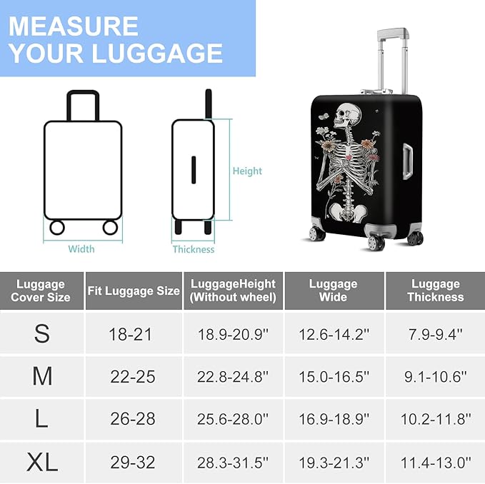 ANNA QUEEN Funny Skull Flower Travel Luggage Cover Suitcase Protector Suitcase Cover Anti-Scratch,Stretchable Fit for 18-32Inch Luggage,Travel Bag Cover Washable XL(fits 29-32Inch suitcase)