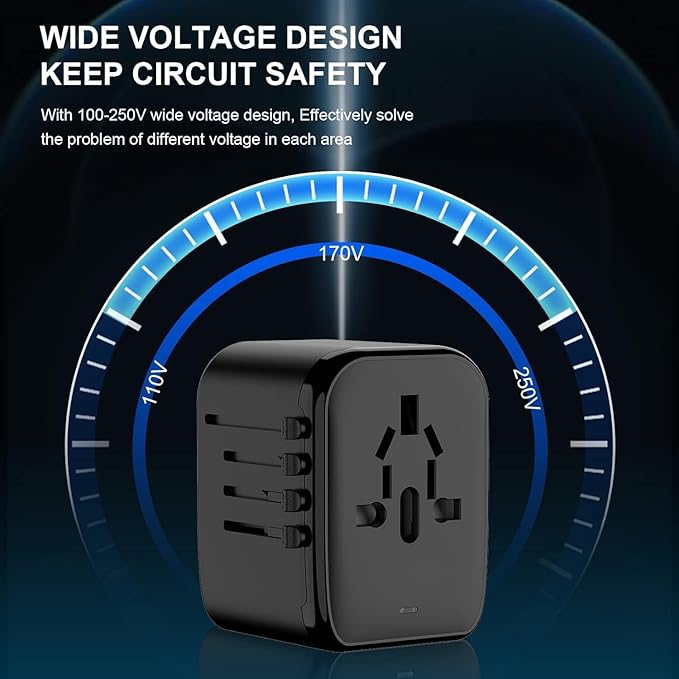 Universal Travel Adapter, 5 in 1 International Travel Plug Adapter with 2 USB A and 2 USB C, Worldwide Travel Plug Adaptor UK to European Power Socket Charger for EU USA UK AUS Asia