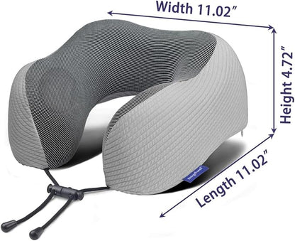 napfun Neck Pillow for Traveling, Upgraded Travel Neck Pillow for Airplane 100% Pure Memory Foam Travel Pillow for Flight Headrest Sleep, Portable Plane Accessories, Striped Light Grey Set