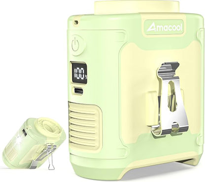 AMACOOL Portable Waist Fan Clip On, MAX 40H Work Time, 10000mAh Rechargeable Wearable Shirt Fan with Light, 16000RPM Powerful 5 Speed Belt Fans Personal Cooling Fans for Outdoor Jobsite Travel