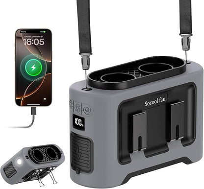 Socool 14500mAh Portable Waist Fan Clip on Wearable Belt Rechargeable Personal Fan, Dual Air Outlet, 40H Cooling 5-Speed Battery Operated Fans with Light, Neck Fan Hanging for Outdoor Camping Travel